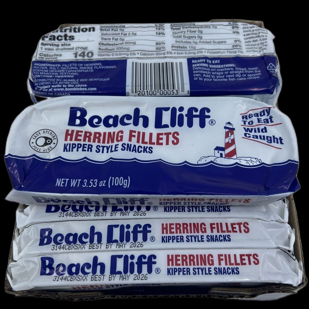 12 Wild Caught Herring Beach Cliff Kippered Snacks 3.53 Oz Can Sardines BB5/2026